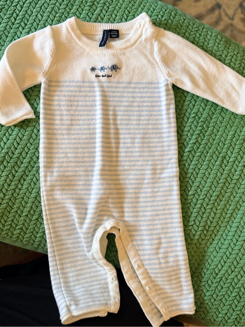 Baby One-Piece Knit Romper - White with Light Blue Stripes Janie & Jack